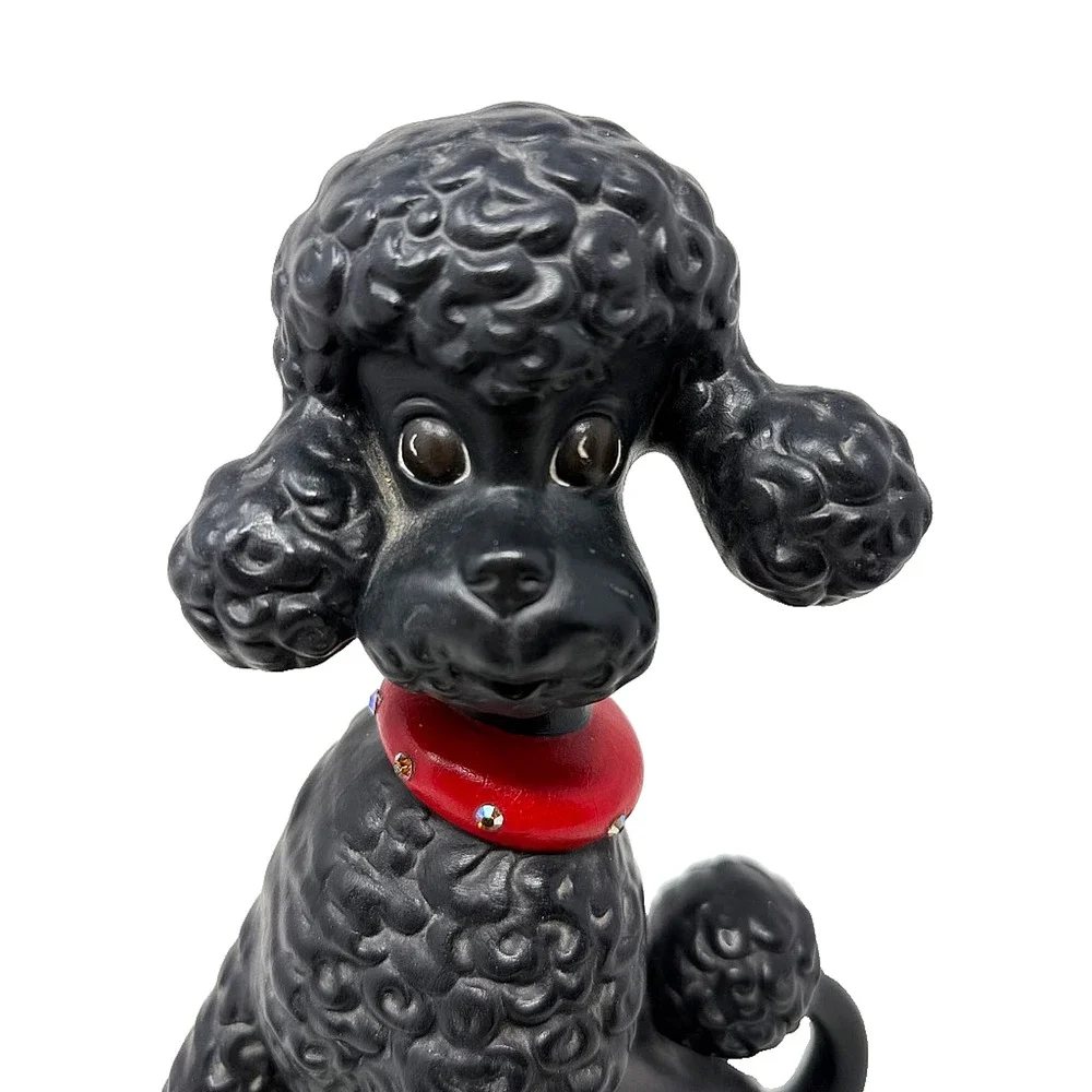 Tootsie CG 1970 Black Poodle Figurine Red Jeweled Collar Vintage MCM